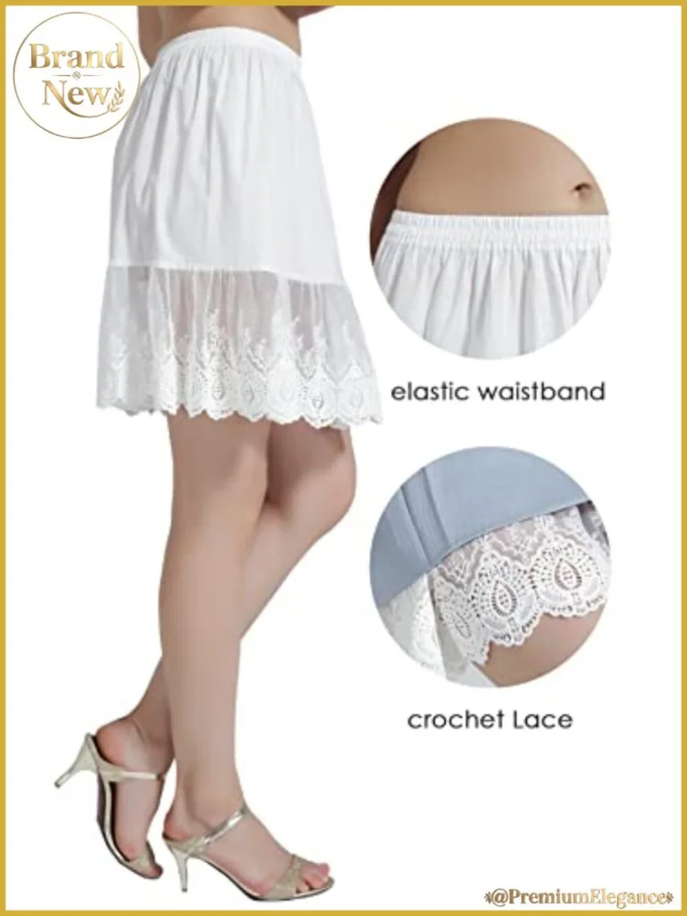 100% Cotton Half Slip Skirt Extender with Lace Trim